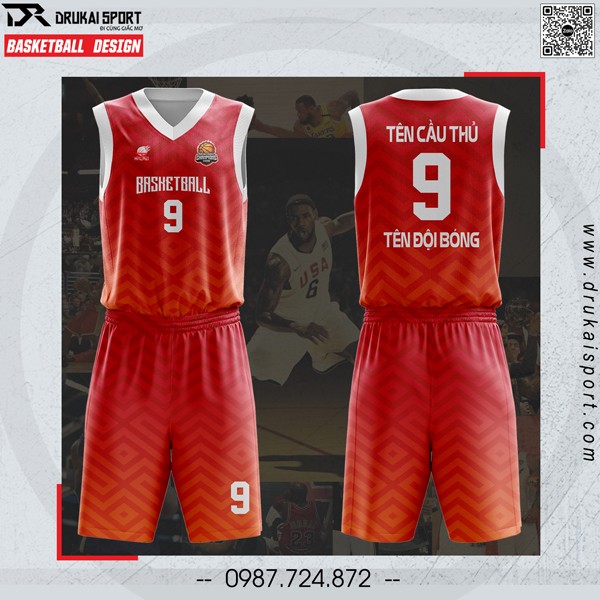 Mẫu áo bóng rổ thiết kế màu đỏ phối viền trắng