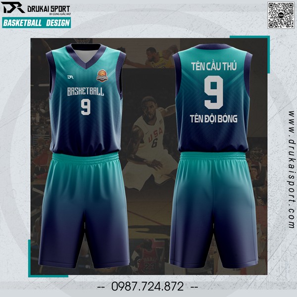 Mẫu áo bóng rổ thiết kế màu xanh Atletico
