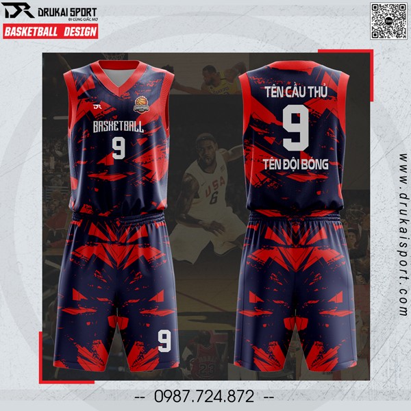 Mẫu áo bóng rổ thiết kế màu tím than phối đỏ