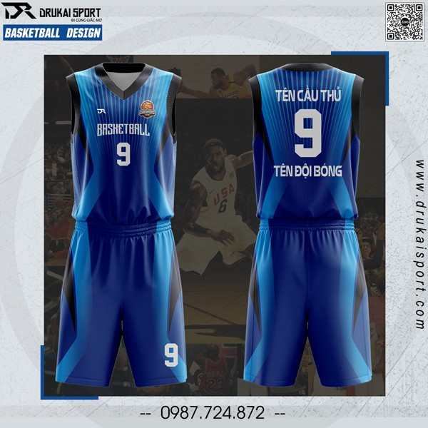 Mẫu áo bóng rổ thiết kế màu xanh bích